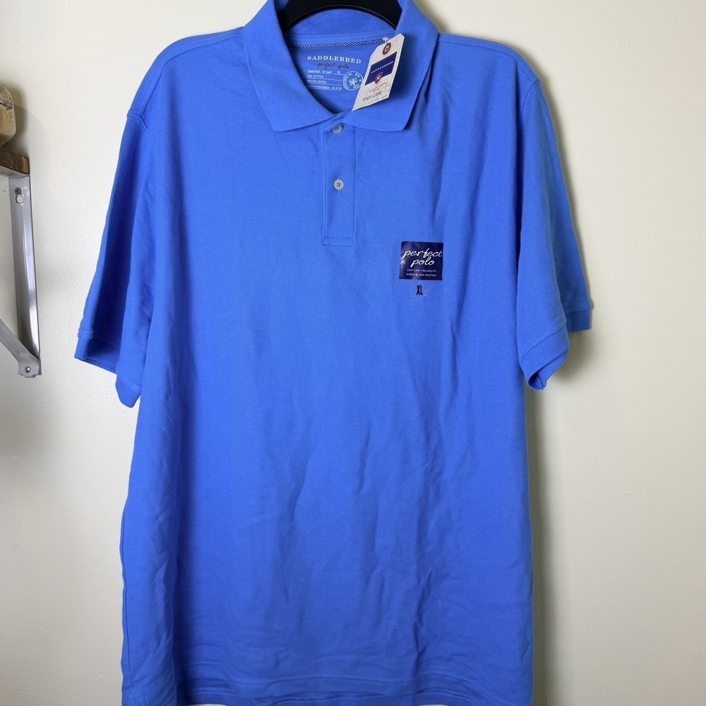 NWT Saddlebred Perfect Polo Solid Blue Cotton/Poly Blend Knit S/S Polo Shirt XL